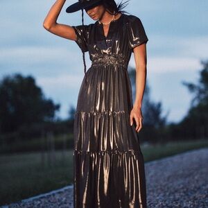 Anthropologie Shimmering Black Maxi Dress